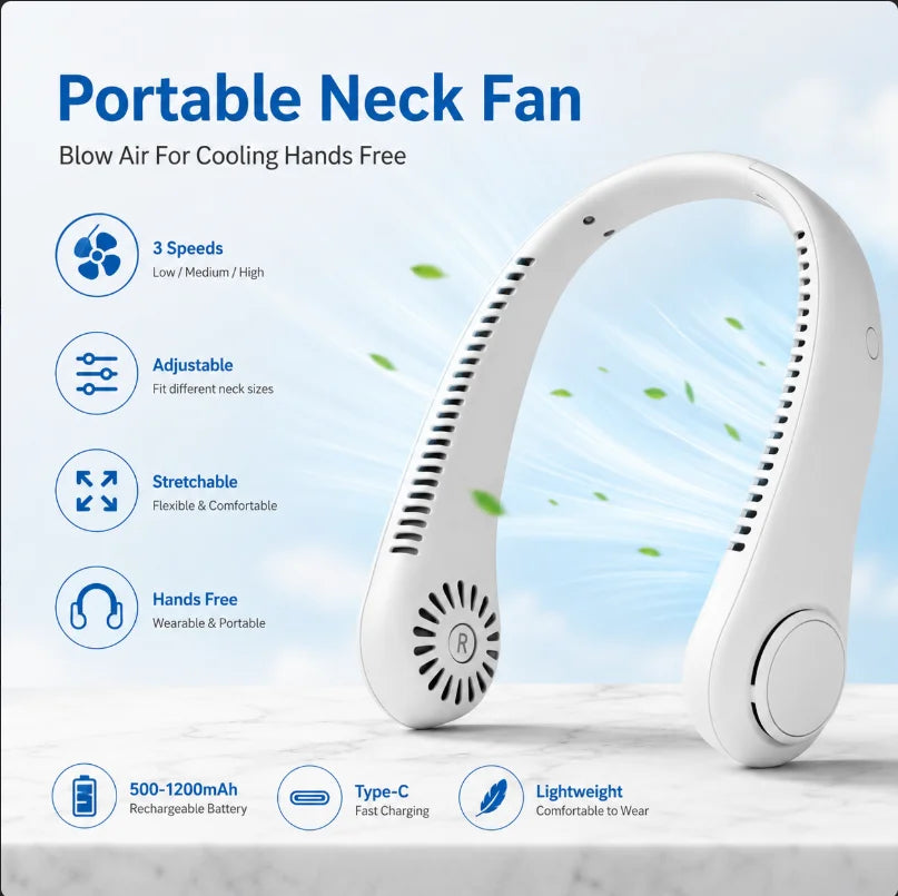 Rechargeable Wearable Neck Fan